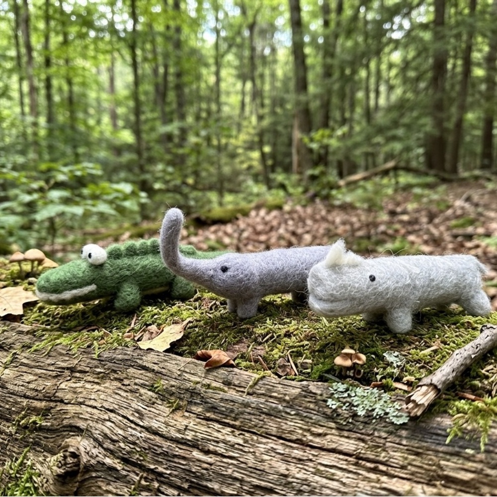 Boutique Needle Felted Safari Animal Ornaments - Set of 3